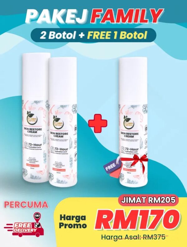 (3 Botol) Skin Restore Cream 2 Botol Free 1 Botol Pakej Family